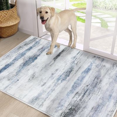 CRISTGEE Door Mat, Faux Wool Front Indoor Door Mat 32 x 48, Blue Washable