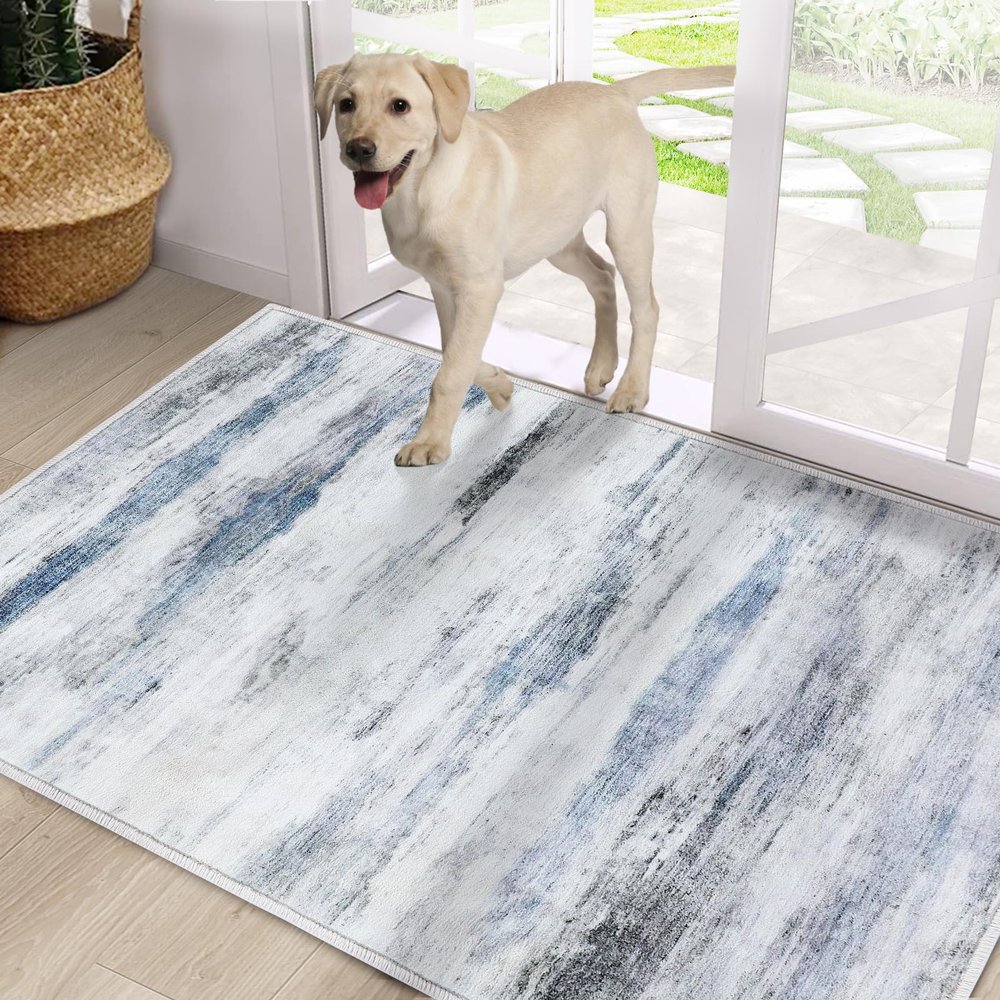 CRISTGEE Door Mat, Faux Wool Front Indoor Door Mat 32 x 48, Blue Washable