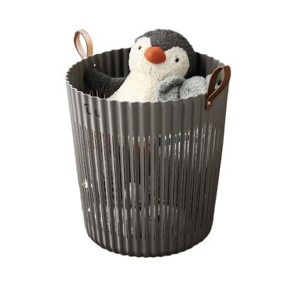 Freestanding Laundry Hamper, Plastic With Handle Washing Bin Tote Bag, Round Hampers For Bedroom,Laundry,Clothes,Toys (Color : Gray)