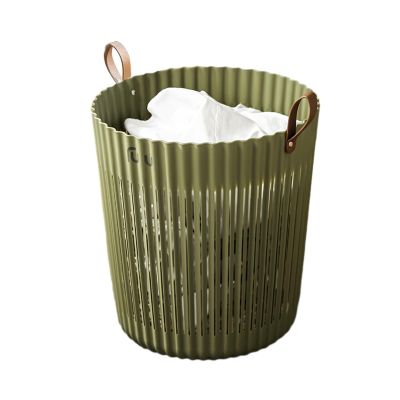 Freestanding Laundry Hamper, Plastic With Handle Washing Bin Tote Bag, Round Hampers For Bedroom,Laundry,Clothes,Toys (Color : Green)