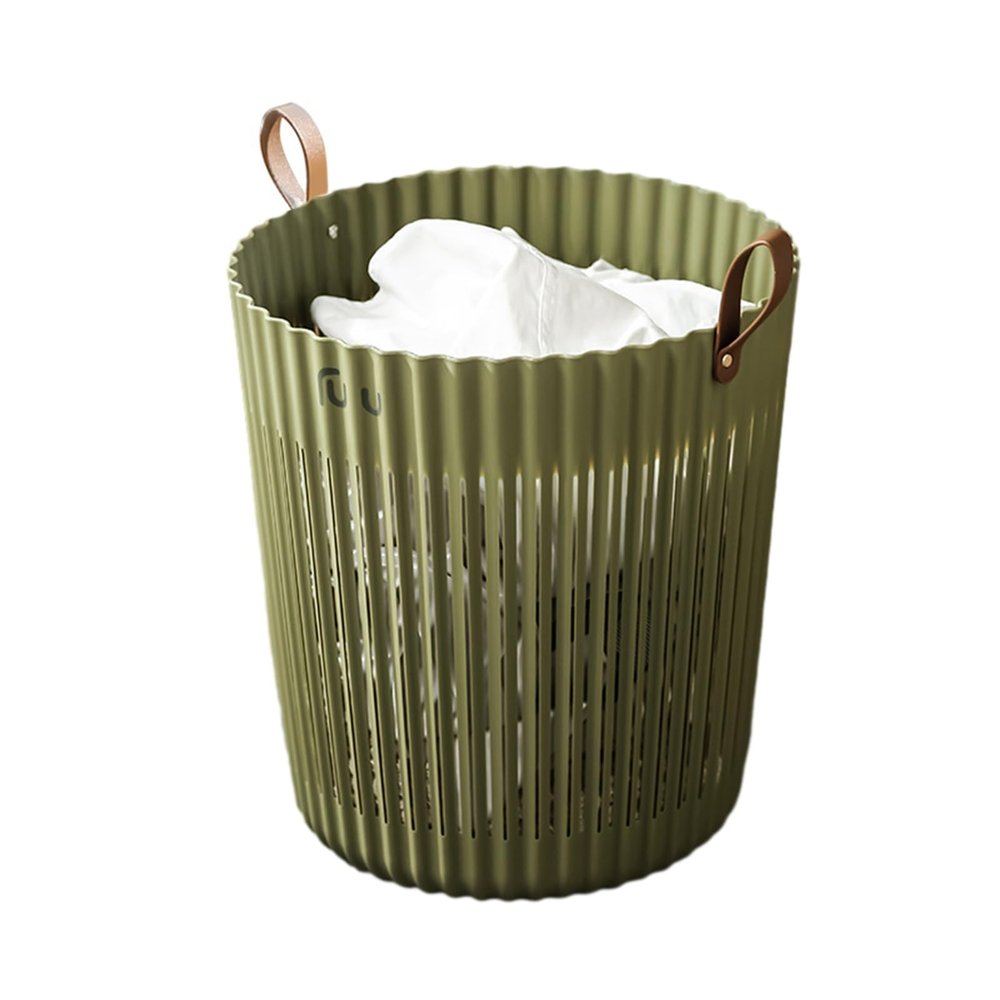 Freestanding Laundry Hamper, Plastic With Handle Washing Bin Tote Bag, Round Hampers For Bedroom,Laundry,Clothes,Toys (Color : Green)
