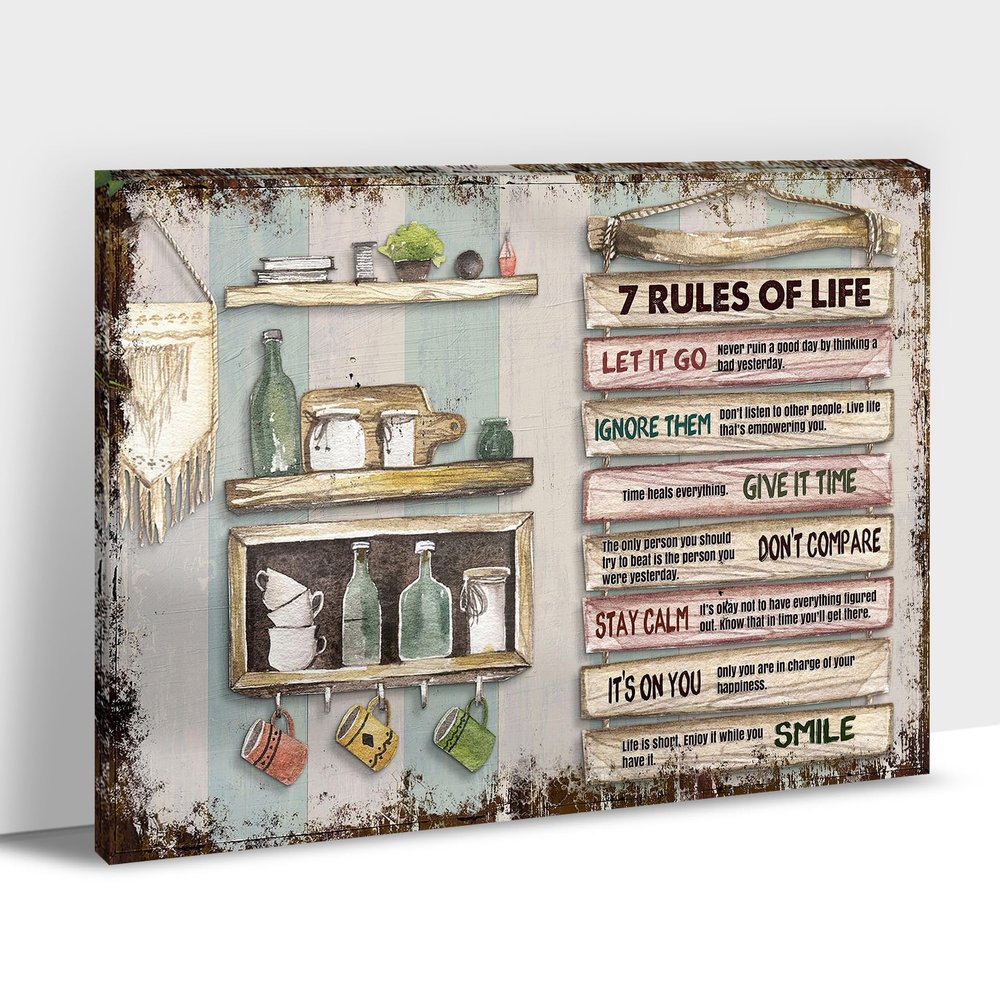7 Rules of Life Wall Art, Inspirational Quotes Wall Art for Office Decor, Motivational 7 Rules of Life Artwork Framed for Study Room, Office, Positive and Optimistic Quotes Canvas Prints 32x48 Inches