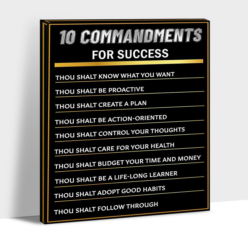 10 Commandments Canvas Prints, The Ten Commandments Wall Art Framed, Inspirational Quotes Artwork for Office, Christian Quotes Canvas Wall Art, Bible Verse Wall Art for Christians Room 28x40 Inches