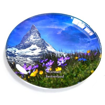 Zermatt Switzerland Magnet Fridge Refrigerator Freezer Magnet Sticker Souvenir Decorations Oval Crystal Magnet Kitchen Whiteboard