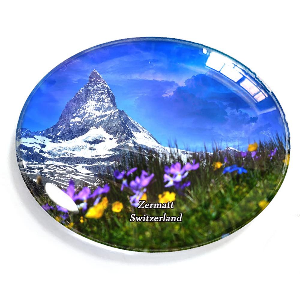 Zermatt Switzerland Magnet Fridge Refrigerator Freezer Magnet Sticker Souvenir Decorations Oval Crystal Magnet Kitchen Whiteboard
