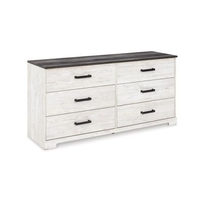 Benjara Wisp 59 Inch Wood Dresser, 6 Gliding Drawers, Rustic Crisp Finish, White and Gray