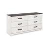 Benjara Wisp 59 Inch Wood Dresser, 6 Gliding Drawers, Rustic Crisp Finish, White and Gray view 1