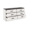 Benjara Wisp 59 Inch Wood Dresser, 6 Gliding Drawers, Rustic Crisp Finish, White and Gray view 3