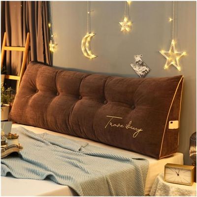 COZMAX Triangular Bed Head Pillow, Large Back Cushion/headboard Cushion, Recliner Back Wedge Pillow King Size Day Bed Pillow with Removable Cover (Color : Dark Brown, Size : 120cm/47inch)