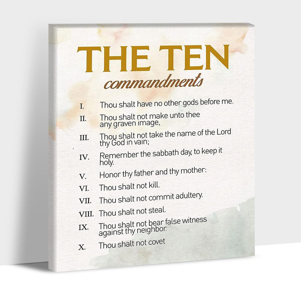 10 Commandments Canvas Wall Art, The Ten Commandments Poster Framed, Motivational Quotes Wall Art for Office, Christian Quotes Canvas Wall Art, Bible Verse Wall Art for Christians Room 24x36 Inches
