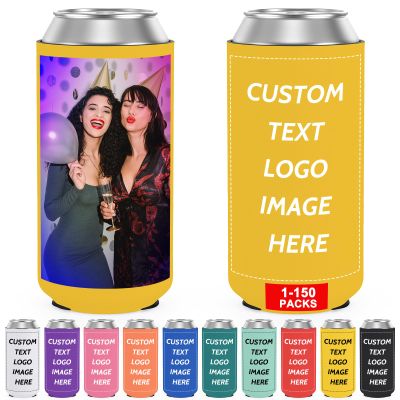 Valyria Custom Slim Can Cooler Sleeves 20 Pack Bulk Personalized Insulated Neoprene Can Coolers Drink Holder with Logo Image Text for Anniversary Wedding Birthday Bachelorette Party Favors