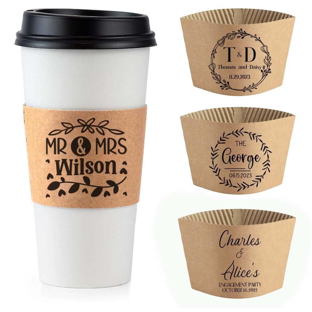 1000PCS Custom Wedding Coffee Cup Sleeves(Cup not included) Personalized Wedding Favor Bulk Paper Sleeves for Party Anniversary Engagement (1000)