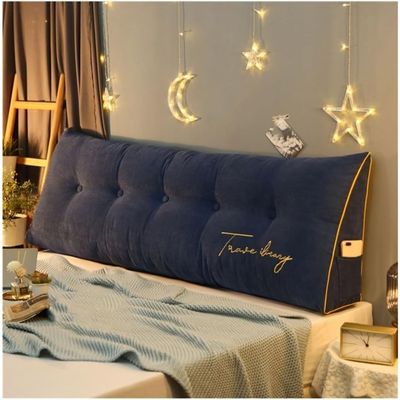 COZMAX Triangular Bed Head Pillow, Large Back Cushion/headboard Cushion, Recliner Back Wedge Pillow King Size Day Bed Pillow with Removable Cover (Color : Dark Blue, Size : 120cm/47inch)