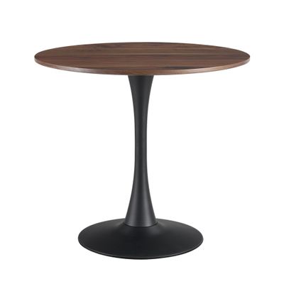 31.5 Inch Round Dining Table,Mid-Century Tulip Table with Metal Pedestal Base,Modern Leisure Table for Small Space Kitchen Dining Room,Easy Assembly,Walnut and Black