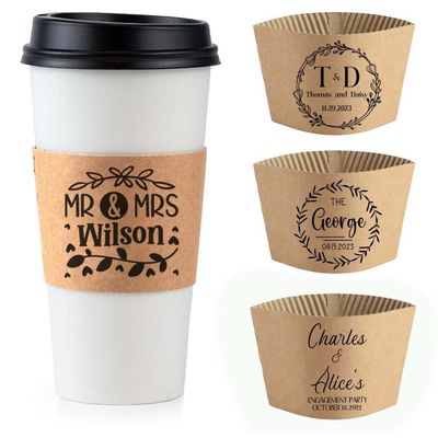 2000PCS Custom Wedding Coffee Cup Sleeves(Cup not included) Personalized Wedding Favor Bulk Paper Cup Sleeves for Party Anniversary Engagement (2000)