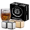4 Large Whiskey Stones 64 cm (4 cu in) - Man Gift Set - Reusable Stainless Steel Metal Ice Sphere Cubes Beverage Chilling Rocks Whiskey Stones for Red Wine, Bar Beer, Scotch - Gold and Silver view 1