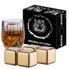 4 Large Whiskey Stones 64 cm (4 cu in) - Man Gift Set - Reusable Stainless Steel Metal Ice Sphere Cubes Beverage Chilling Rocks Whiskey Stones for Red Wine, Bar Beer, Scotch, Vodka Drinks - Gold view 1