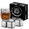 4 Large Whiskey Stones 64 cm (4 cu in) - Man Gift Set - Reusable Stainless Steel Metal Ice Sphere Cubes Beverage Chilling Rocks Whiskey Stones for Red Wine, Bar Beer, Scotch, Vodka Drinks - Silver view 1