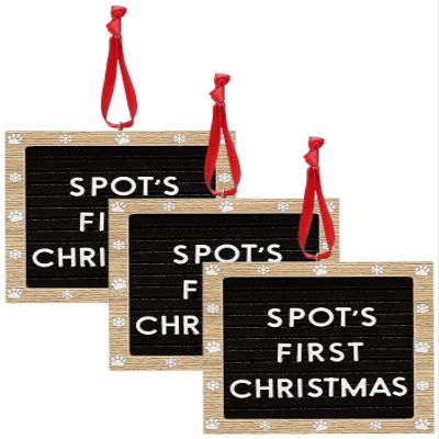 Kate & Milo Pet Holiday Letterboard Personalized Message Christmas Tree Ornament, Social Media Photo Prop, Christmas Countdown or Pet Adoption Announcement (Pack of 3)