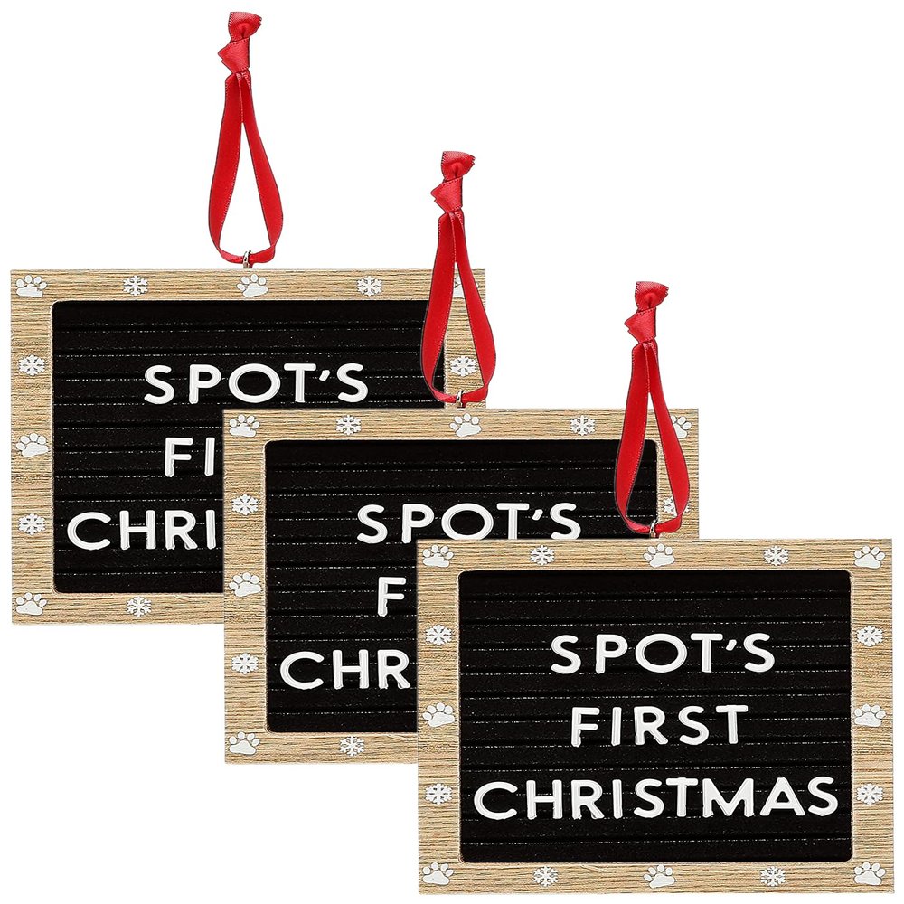 Kate & Milo Pet Holiday Letterboard Personalized Message Christmas Tree Ornament, Social Media Photo Prop, Christmas Countdown or Pet Adoption Announcement (Pack of 3)