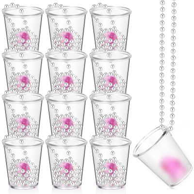 Uiifan 12 Pcs Valentines Party Favors Cup Bride Glass Necklace with Metal Chain Necklace Glasses for Wedding Party Bridal Shower Decorations (Pink)