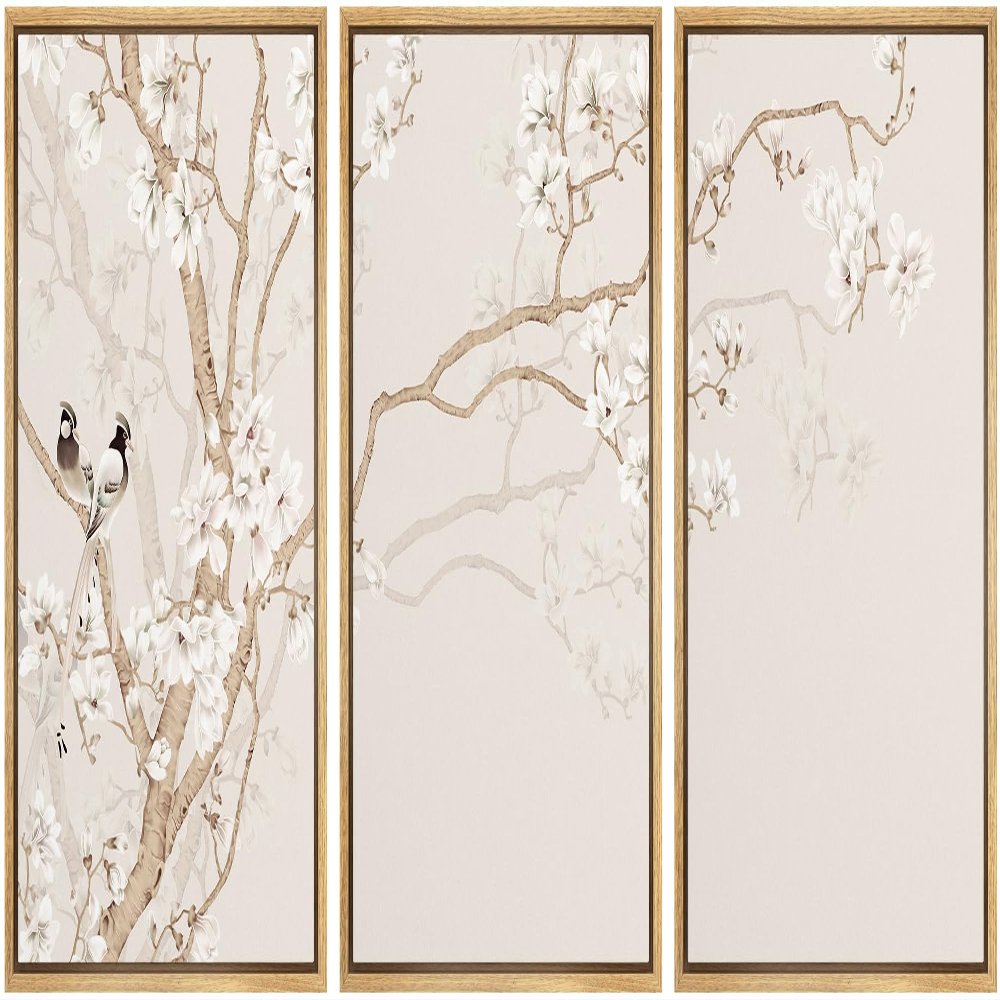 wall26 Framed Canvas Print Wall Art Bird in Cherry Blossom Tree Minimalism Nature Wilderness Illustrations Modern Art Botanical Floral Farmhouse/Country Multicolor Zen for Bedroom - 24"x36"x3 Natural
