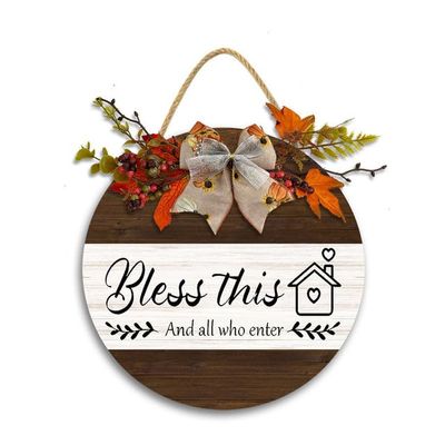 JIBEVEYYI -12x12IN Bless This Home and All Who Enter Wall Sign,Bless Our Home Sign Seasonal Farmhouse Porch Home Wreath,Farmhouse Blesses Home Wall Decor