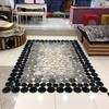 ZAWAYA HOUSE Premium Cowhide Leather Hollow Circular Patchwork Area Rug - 4X6 ft - Black, Handwoven Luxury Non Slip Home Decor Carpet for Living Room, Dining Room, Bedroom view 3