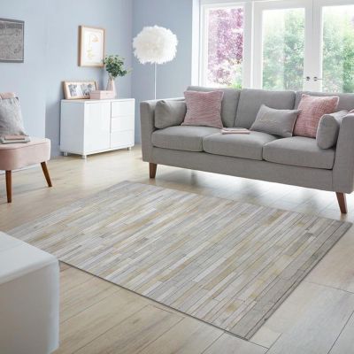 ZAWAYA HOUSE Cowhide Leather Rug, Handmade Bricks Patchwork Carpet, Luxury Thickened Non-Slip Carpet for Bedroom, Living Room, Entryway Floor Accent, Color: Ivory, Size: 8X10 ft