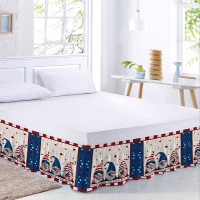 Red Navy Blue Bed Skirt Queen Size 18 Inch Drop, Adjustable & Elastic Wrap Around Bed Skirts Pleated Luxury Dust Ruffles for Twin Full Queen Cal King Base Bed, Independence Day Summer Gnomes