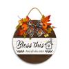 JIBEVEYYI -12x12IN Bless This Home and All Who Enter Front Door Wreath,Country Style Wall Decor Wooden Signs,Holiday Room Door Decor for Housewarming Gifts view 1