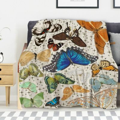 Avalokitesvara Vintage Butterfly Flannel Blanket Super Soft and Warm for Bed Couch Sofa 60x50 Inch for Teen Blanket