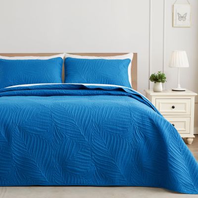Exclusivo Mezcla Queen Quilt Bedding Set, Lightweight Royal Blue Quilts Queen Full Size for All Seasons, Soft Microfiber Bedspreads Coverlets Bed Cover with Leaf Pattern, 3 Piece