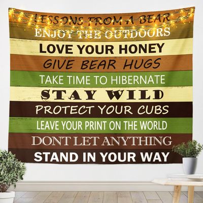 Kids Bear Tapestry,Wild Animals Rustic Farmhouse Camper Wall Tapestries,Girls Boys Adults Room Decor,Vintage Wooden Door Cabin Wall Hanging,Brown Retro Home Wall Decor,Medium 59.1 x 59.1 Inches