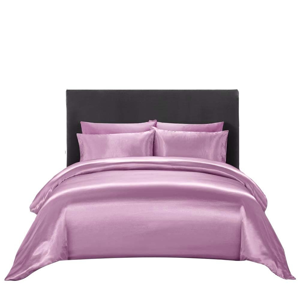 WegaLinen Utra Soft Silk Satin Alaskan King 5 Piece Duvet Cover Set Luxury Lilac Satin Zipper Closure Soft Comforter Protector Alaskan King 132x120
