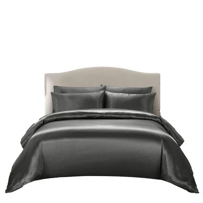 WegaLinen Utra Soft Silk Satin Palatial King 5 Piece Duvet Cover Set Luxury Dark Grey Satin Zipper Closure Soft Comforter Protector Palatial King 120x98