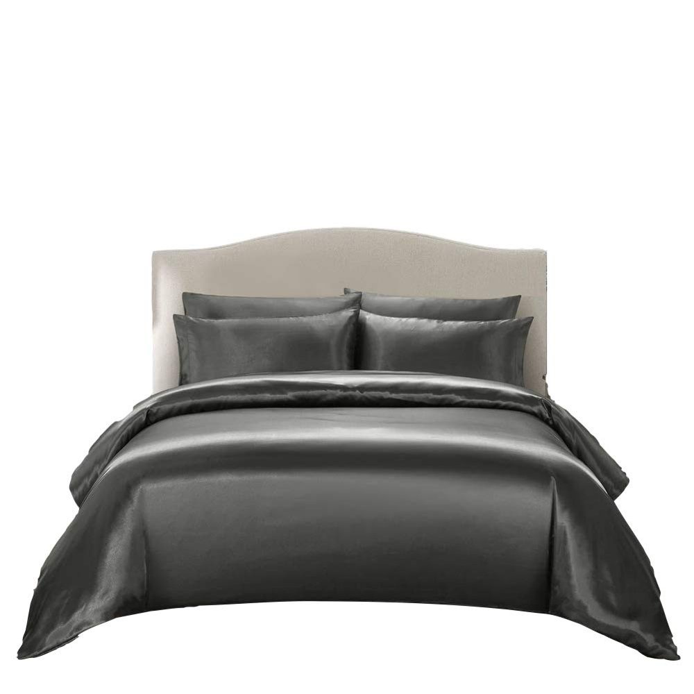WegaLinen Utra Soft Silk Satin Palatial King 5 Piece Duvet Cover Set Luxury Dark Grey Satin Zipper Closure Soft Comforter Protector Palatial King 120x98