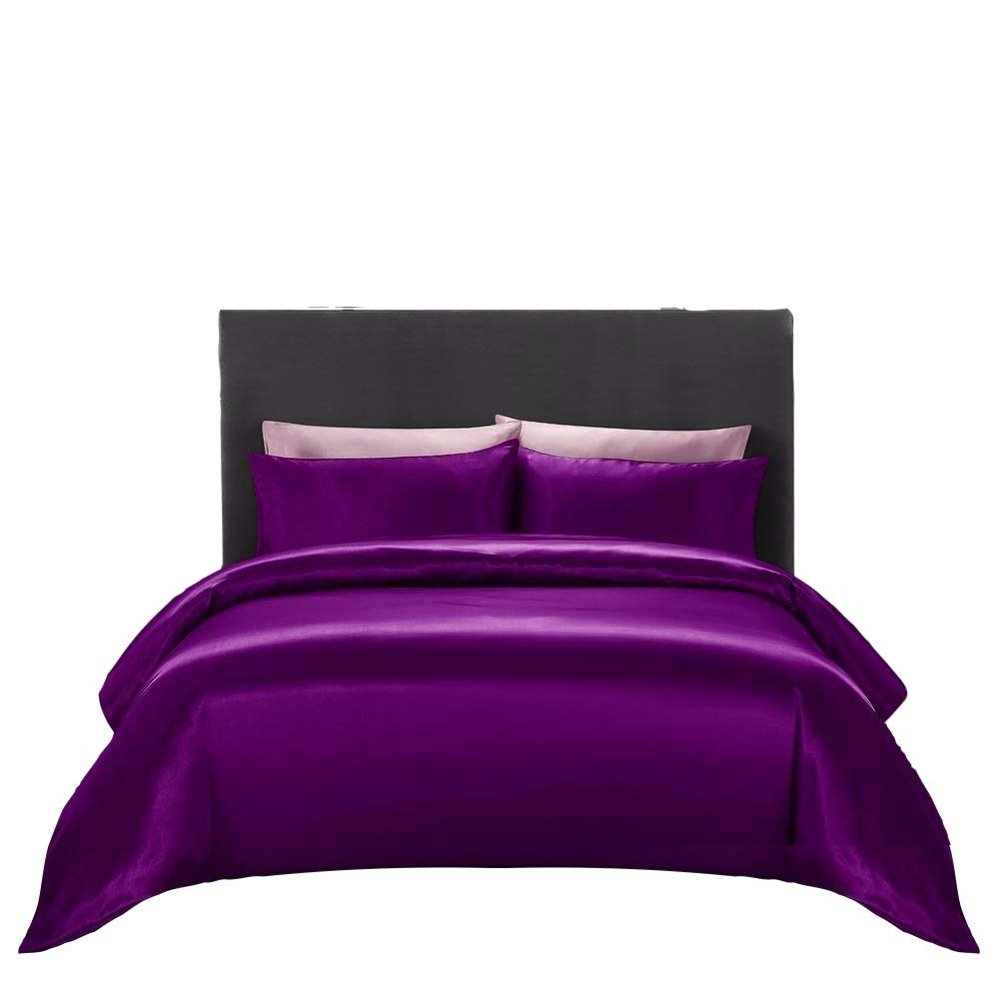 WegaLinen Utra Soft Silk Satin Palatial King 5 Piece Duvet Cover Set Luxury Egg Plant Satin Zipper Closure Soft Comforter Protector Palatial King 120x98