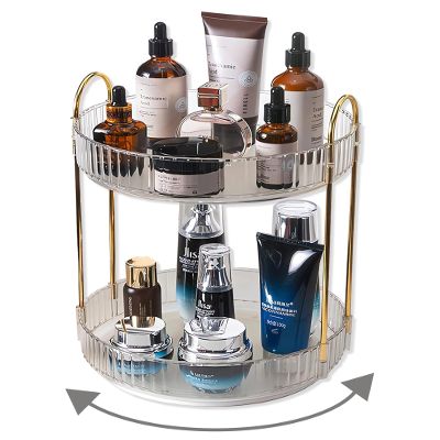Asayuee 360 Rotating Makeup Organizer,2 Tier Large Capacity Make Up Organizers and Storage,Skincare Perfume Vanity Organizers,Bathroom Cosmetics Storage Organizer Countertop(Clear-2 Tier)