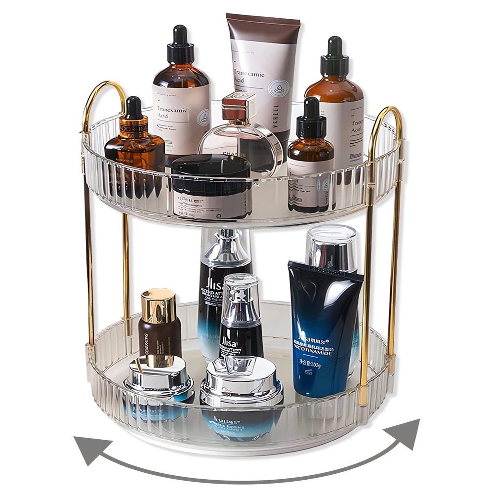 Asayuee 360 Rotating Makeup Organizer,2 Tier Large Capacity Make Up Organizers and Storage,Skincare Perfume Vanity Organizers,Bathroom Cosmetics Storage Organizer Countertop(Clear-2 Tier)