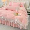 MOOWOO Chic Ruffle Lace Polyester Duvet Cover Set -Girl Pink Bedding-2 Piece Twin Duvet Cover with Zipper Closure -Ultra Soft and Light Weight (Pink,Twin) view 4