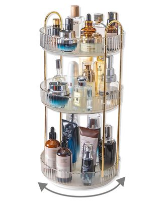 Asayuee 360 Rotating Makeup Organizer,3 Tier Large Capacity Make Up Organizers and Storage,Skincare Perfume Vanity Organizers,Bathroom Cosmetics Storage Organizer Countertop (Clear-3 Tier)