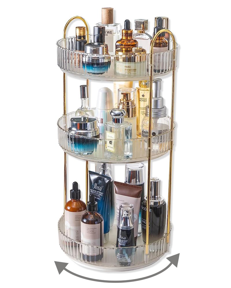 Asayuee 360 Rotating Makeup Organizer,3 Tier Large Capacity Make Up Organizers and Storage,Skincare Perfume Vanity Organizers,Bathroom Cosmetics Storage Organizer Countertop (Clear-3 Tier)