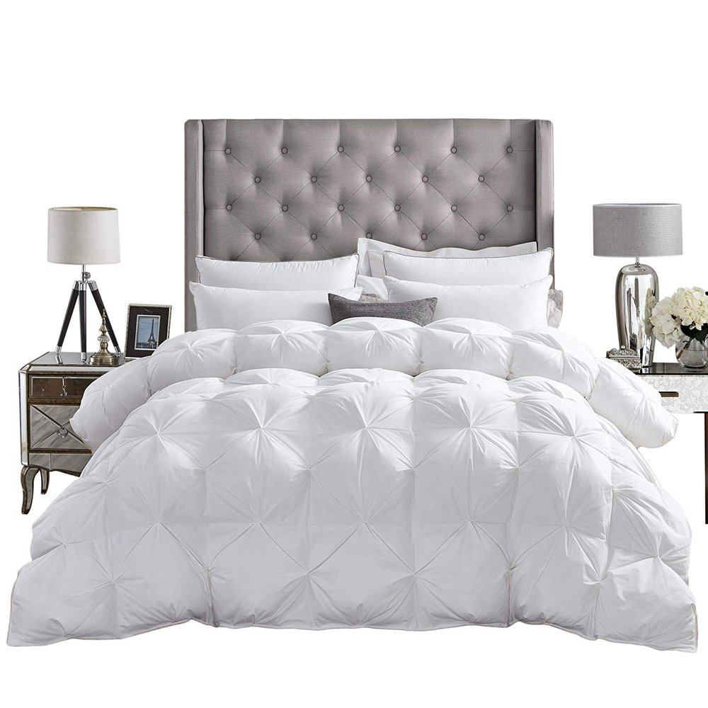 Daksh Linen Pinch Pleated Soft 400 GSM All Season White 5 Piece Oversized King Size Comforter Set (Comforter + 4 Pillowcases) 600 Series Egyptian Cotton Comforter Bedding Set