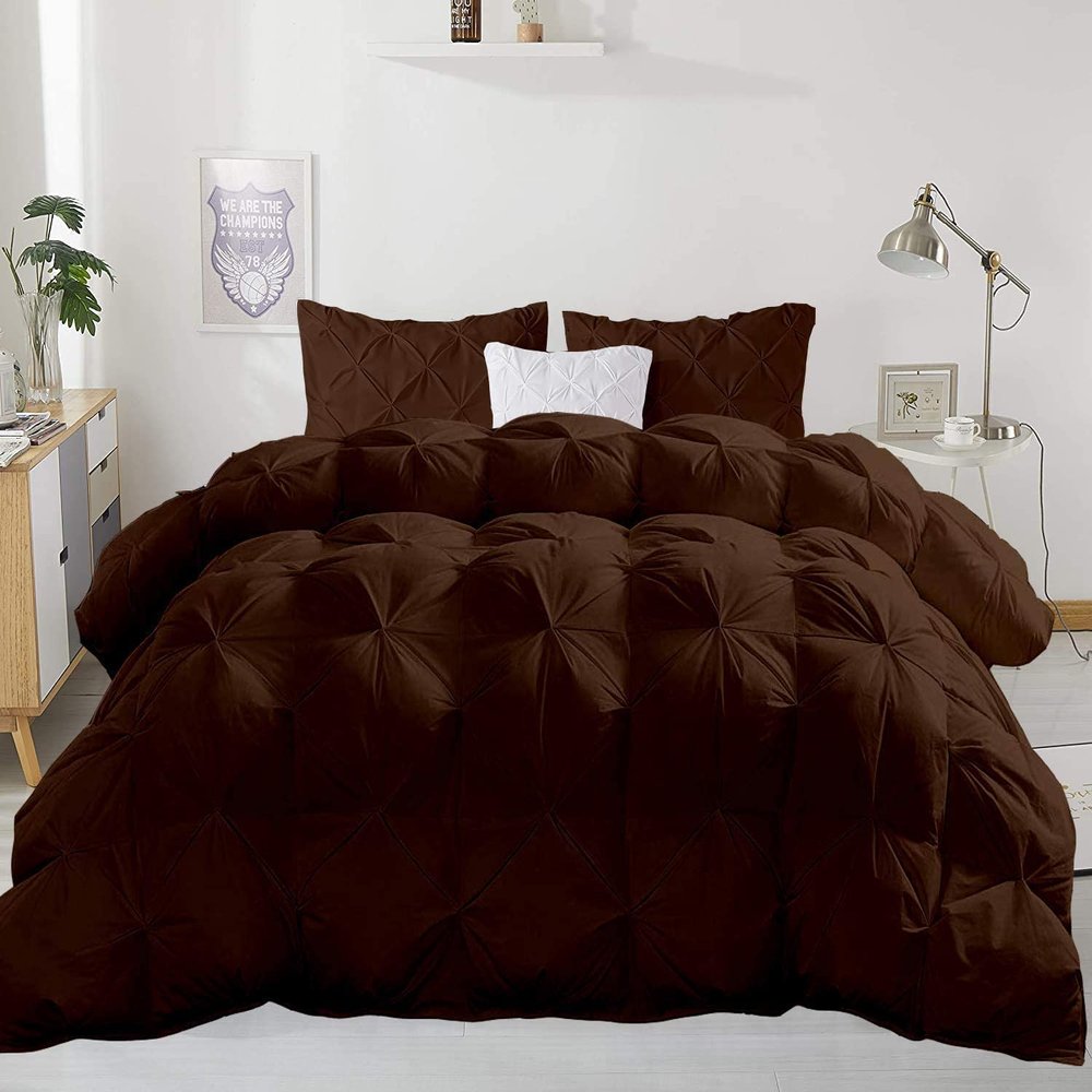 Daksh Linen Pinch Pleated Soft 400 GSM All Season Chocolate 5 Piece Queen Size Comforter Set (Comforter + 4 Pillowcases) 600 Series Egyptian Cotton Comforter Bedding Set