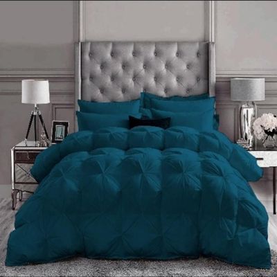 Daksh Linen Pinch Pleated Soft 400 GSM All Season Teal 5 Piece Oversized King Size Comforter Set (Comforter + 4 Pillowcases) 600 Series Egyptian Cotton Comforter Bedding Set