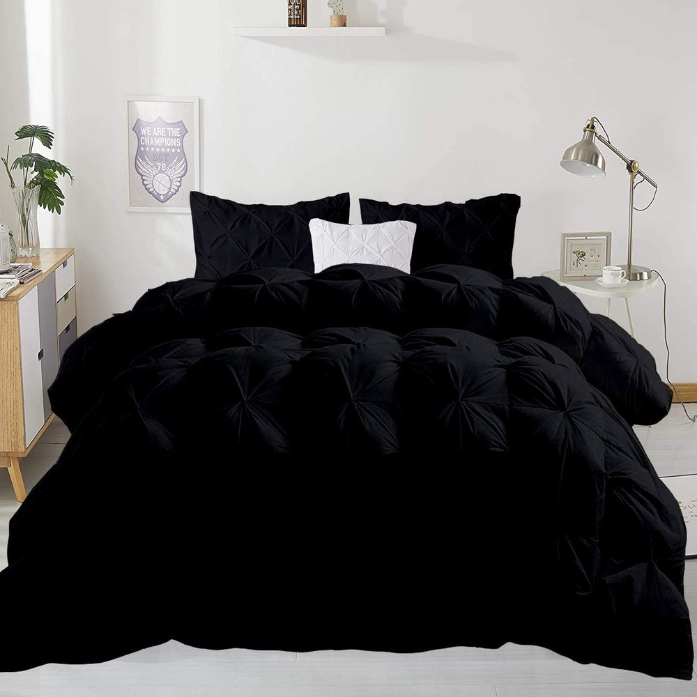 Daksh Linen Pinch Pleated Soft 400 GSM All Season Black 5 Piece King Size Comforter Set (Comforter + 4 Pillowcases) 600 Series Egyptian Cotton Comforter Bedding Set