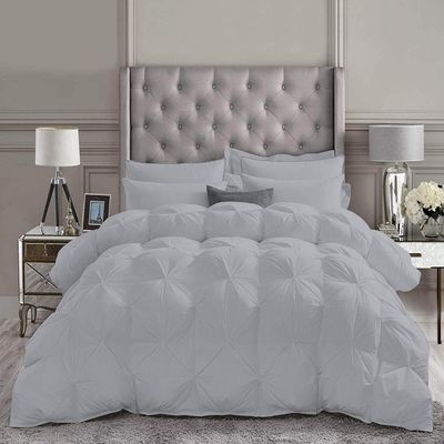 Daksh Linen Pinch Pleated Soft 400 GSM All Season Silver 5 Piece Oversized King Size Comforter Set (Comforter + 4 Pillowcases) 600 Series Egyptian Cotton Comforter Bedding Set