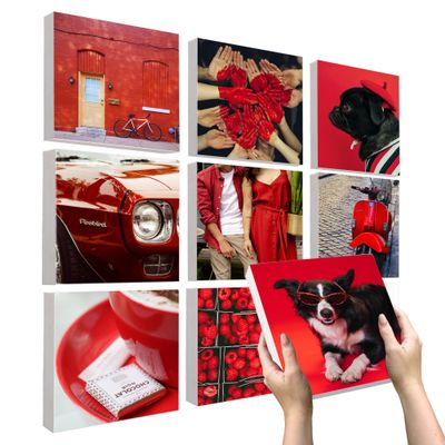 9-Pack Custom Photo Prints Mix Tiles, Photo Tiles and Not Canvas, Personalized Photo Board Wall Prints, Collage Wall Art Picture Gifts for Family, Friends and Weddings, Metal Hanger Back, 7.25"x7.25"