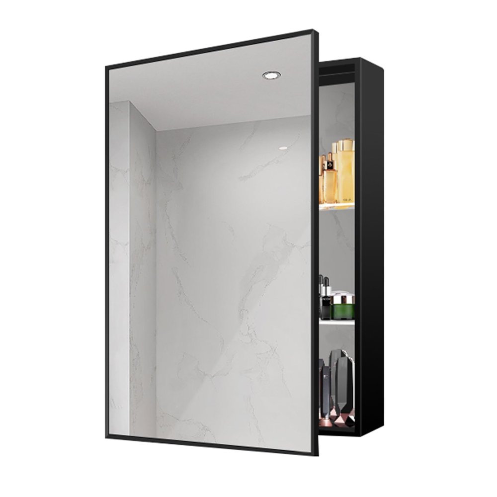 SBCC Aluminium Bathroom Mirror Cabinet, Single Door Bathroom Storage Cabinet, HD Explosion-Proof Mirror, Black, 40cm Long (Small : 50cm)